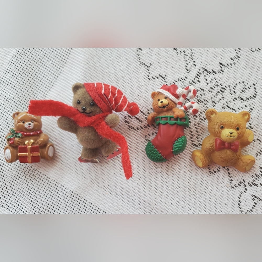Vintage Lapel enamel Pin Lot Christmas Teddy Bears Winter Jewelry brooch pinback